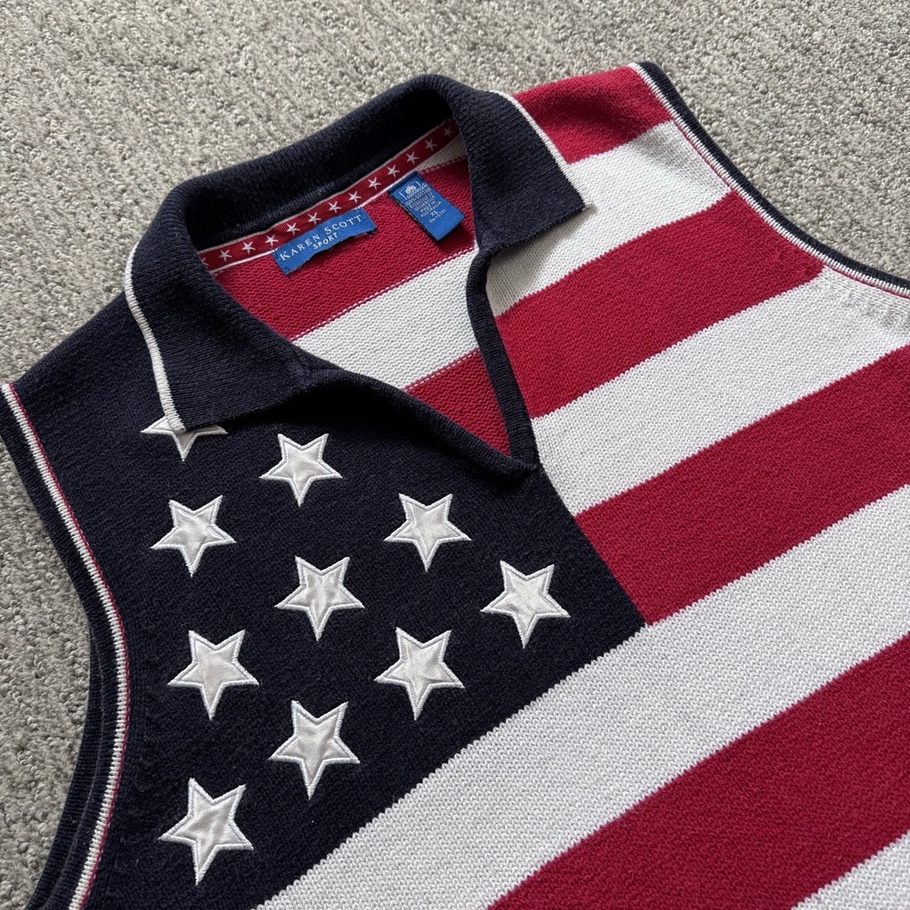 Vintage Karen Scott Women's American Flag Sweater Vest‎ RARE! Size XL